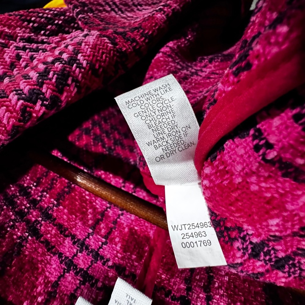 J. Jill Plaid Chenille Blazer Women XL TALL Pink‎ Black Open Front Academia $149 - Picture 6 of 10